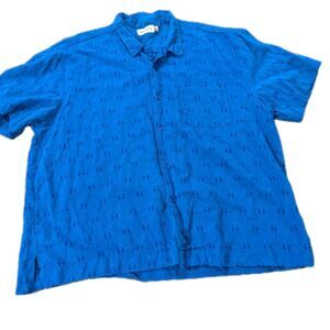 HONOR THE GIFT EMBROIDERED XXL LAPIS BLUE ROYAL BLUE BUTTON UP CROP TOP